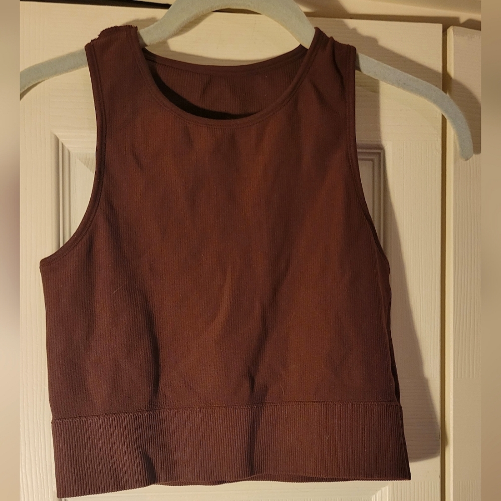 Brown Ribbed Crop Tank